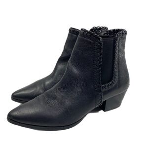 Michael Kors Black Leather Broderick Laced Edge Pull On Stretch Bootie